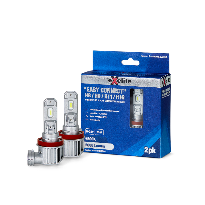 Exelite Easy Connect LED H8/H9/H11/H16 360' Beam Angle Globes (2 Pack)