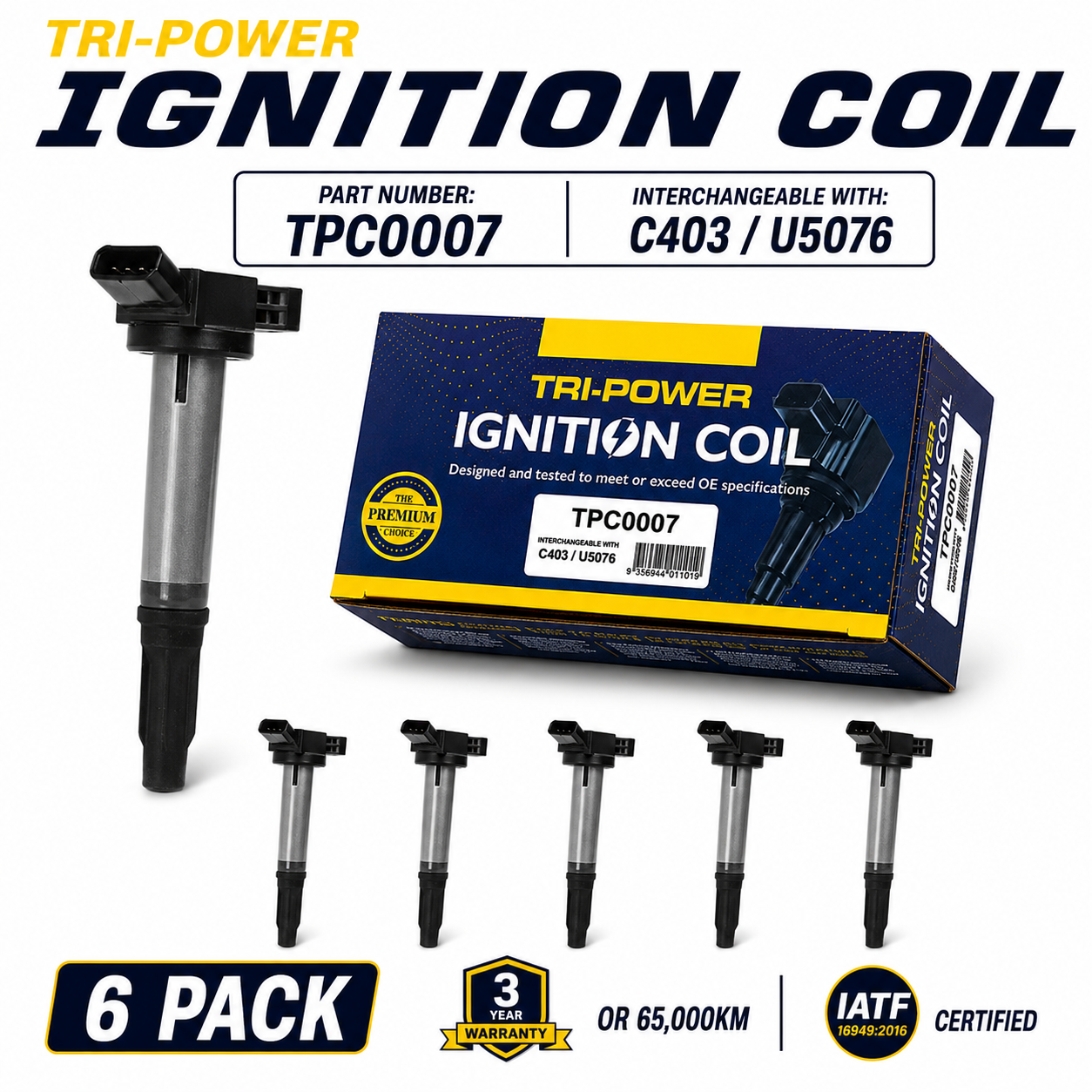 Tri-Power Ignition Coil Kit [Suit Lexus RX350, Toyota Aurion, Kluger, Tarago, Vellfire V6 2GRFE ] (6 Pack, TPC0007)