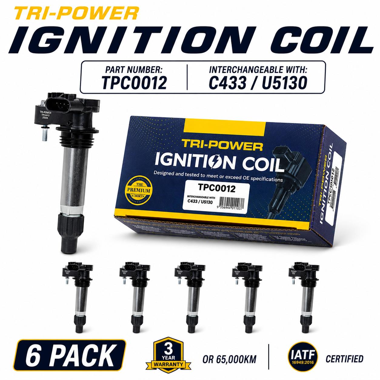 Tri-Power Ignition Coil Kit [Suit Holden Commodore VE V6] (6 Pack, TPC0012)