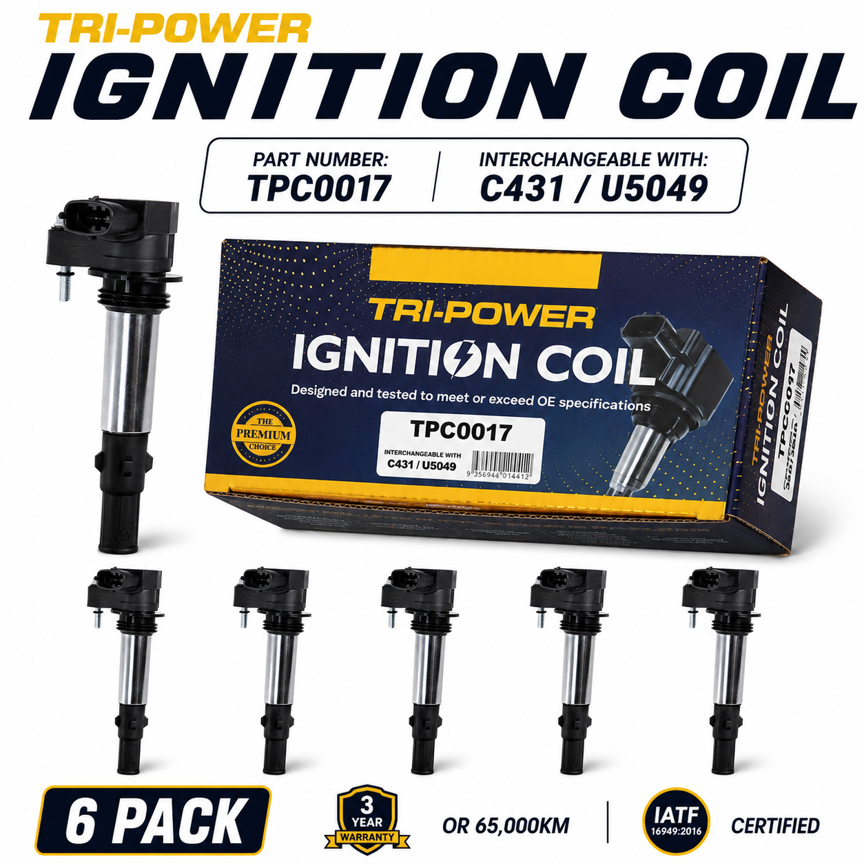 Tri-Power Ignition Coil Kit [Suit Holden Commodore VZ V6] (6 Pack, TPC0017)