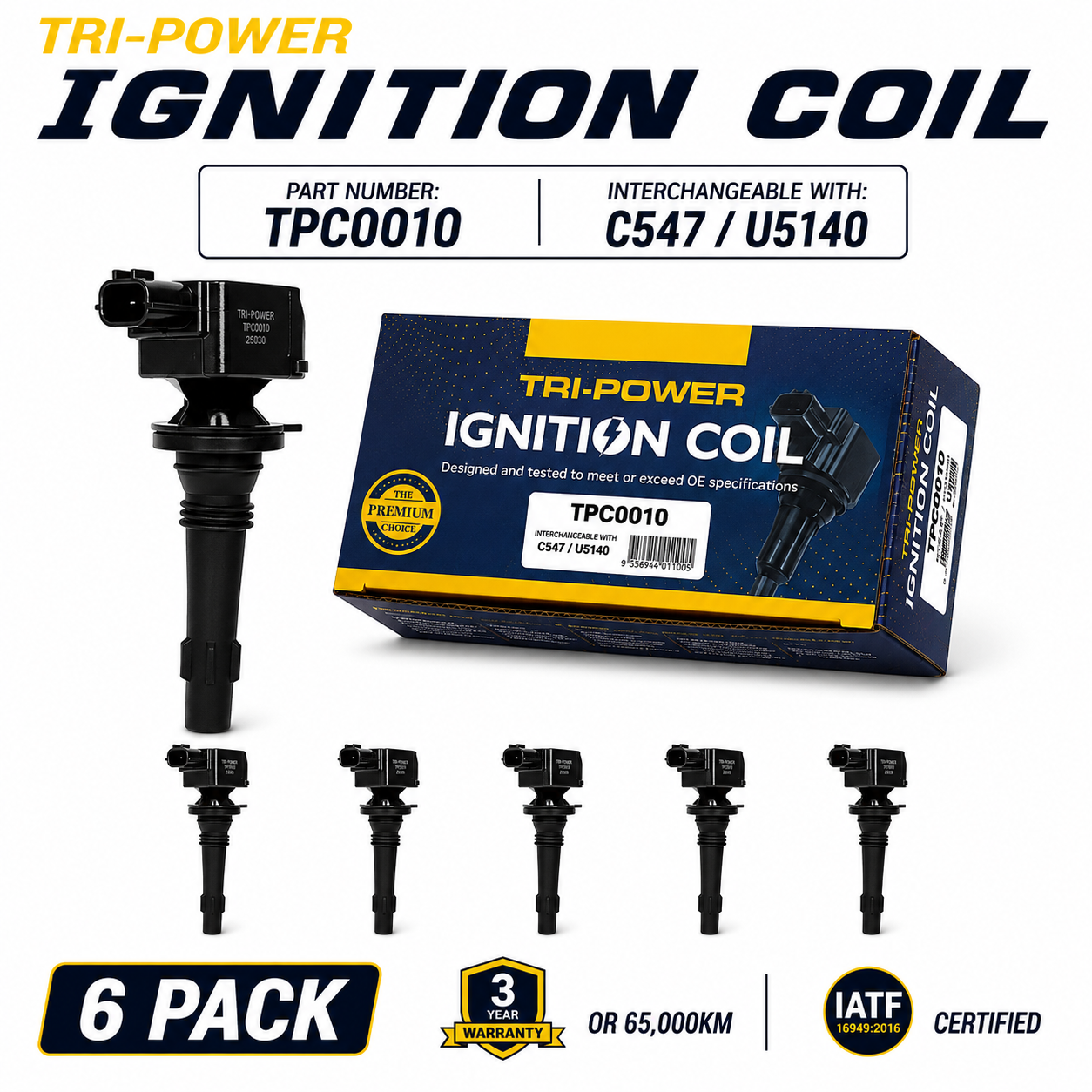 Tri-Power Ignition Coil Kit [Suit Ford Falcon FG 6Cyl, Territory SZ] (6 Pack, TPC0010)