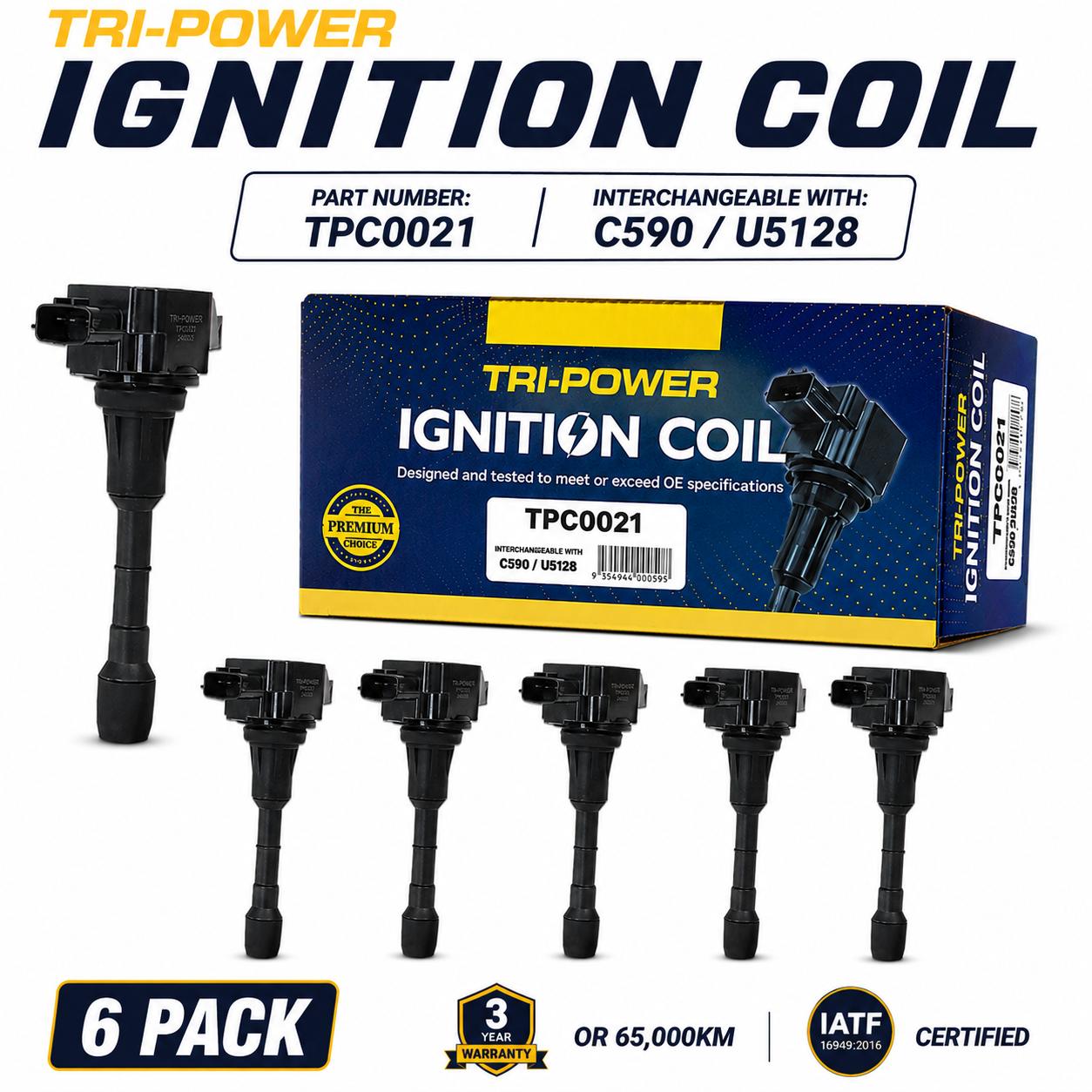 Tri-Power Ignition Coil Kit [Suit Nissan 350Z, Altima Elgrand, Maxima, Murano, Pathfinder, Skyline V6] (6 Pack, TPC0021)