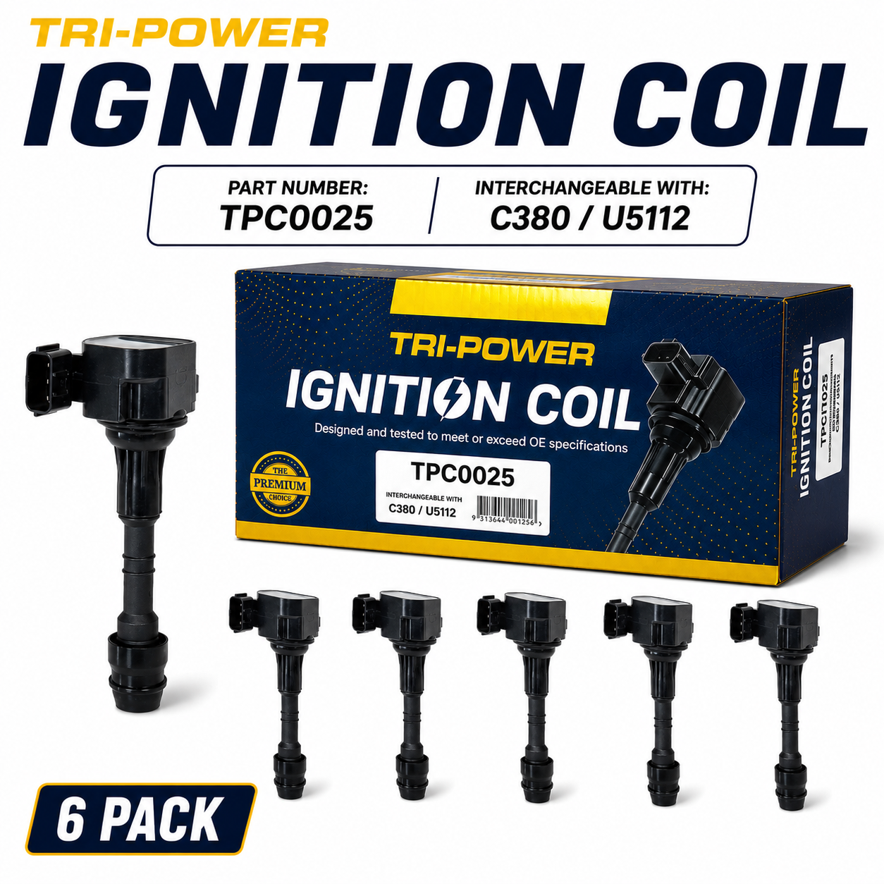 Tri-Power Ignition Coil Kit [Suit Nissan Elgrand, Fuga, Maxima, Murano, Navara, Pathfinder V6]  (6 Pack, TPC0025)