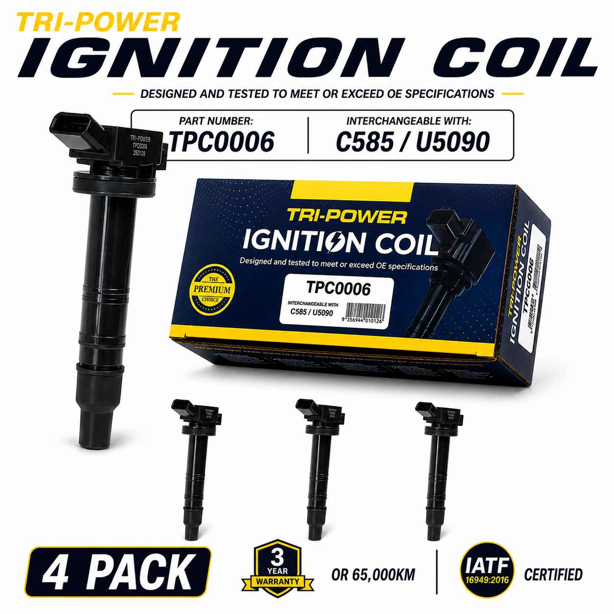 Tri-Power Ignition Coil Kit [Suit Toyota Avensis, Camry, Hiace, Hilux, Noah, Tarago] (4 Pack, TPC0006)