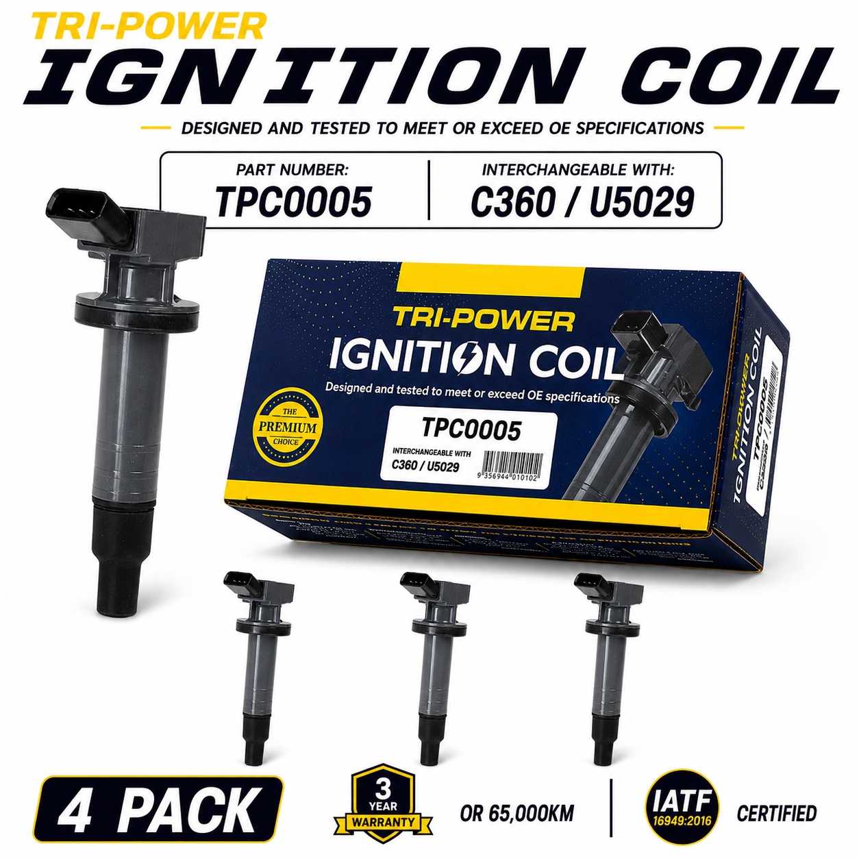 Tri-Power Ignition Coil Kit [Suit Toyota Corolla ZZE122R, MR2 ] (4 Pack, TPC0005)