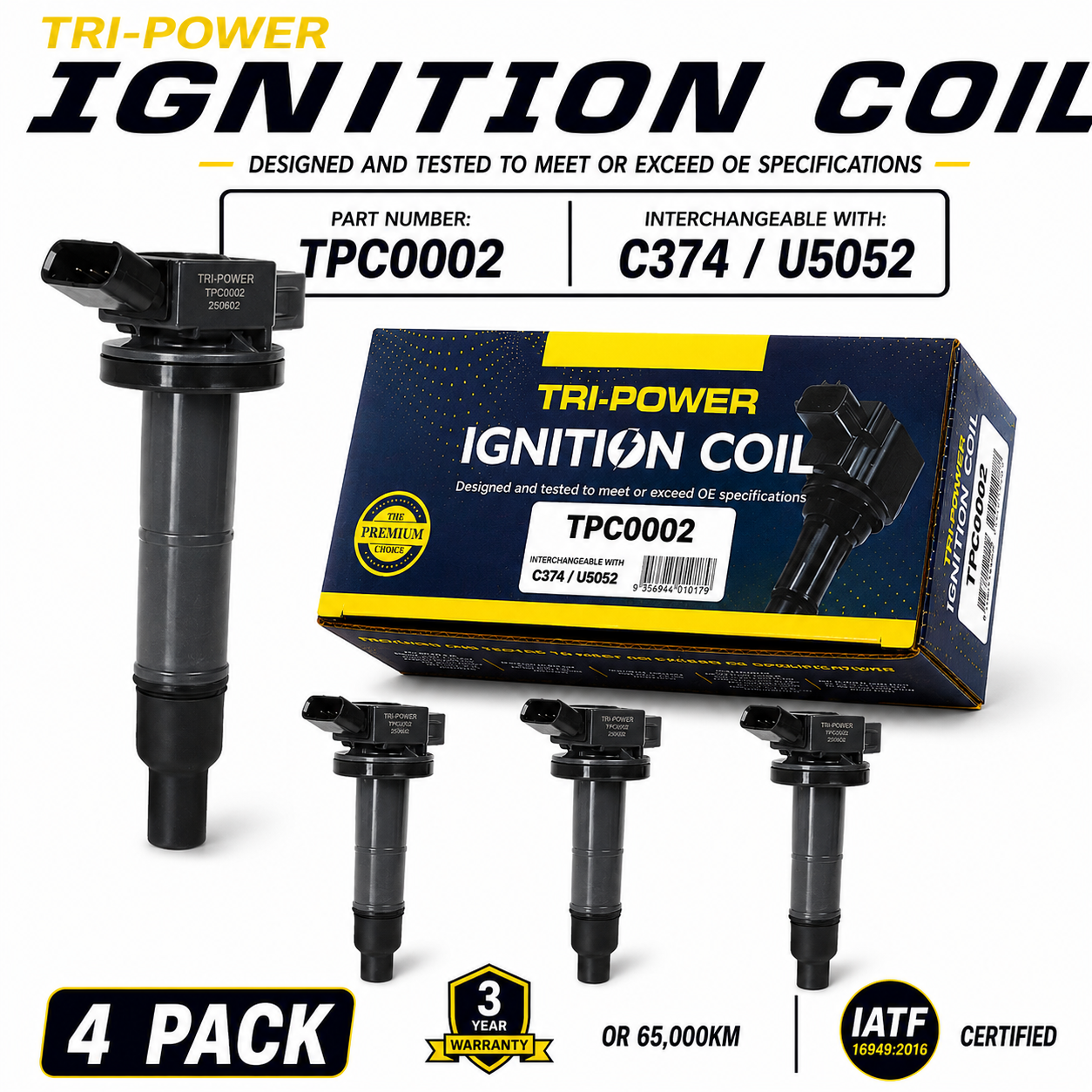 Tri-Power Ignition Coil Kit [Suit Toyota Alphard, Avensis, Camry, Rav4, Rukus, Tarago, Vellfire] (4 Pack, TPC0002)
