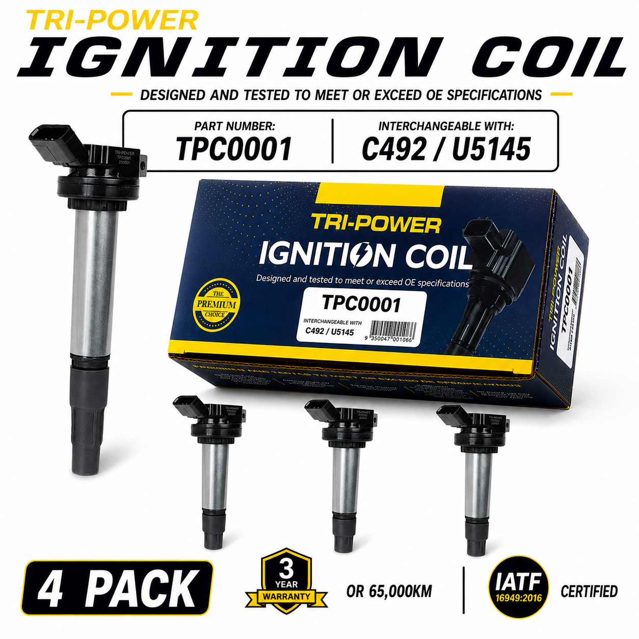Tri-Power Ignition Coil Kit [Suit Toyota Avensis, Corolla, Prius, Rav4, Voxy] (4 Pack, TPC0001)