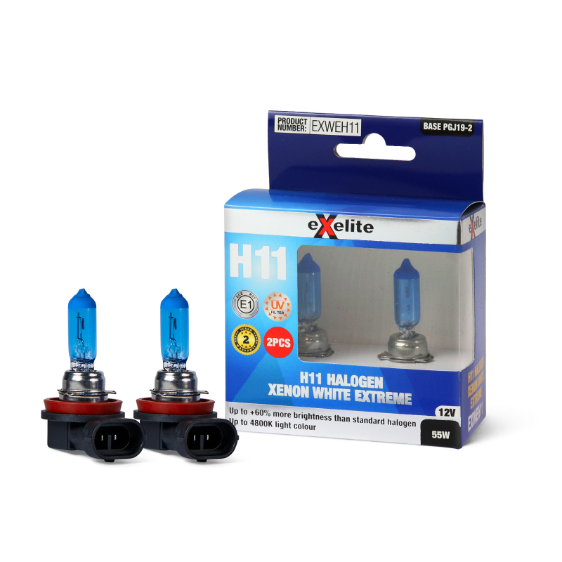 Halogen H11 12V 55W Xenon White Extreme Globes (2 PACK)