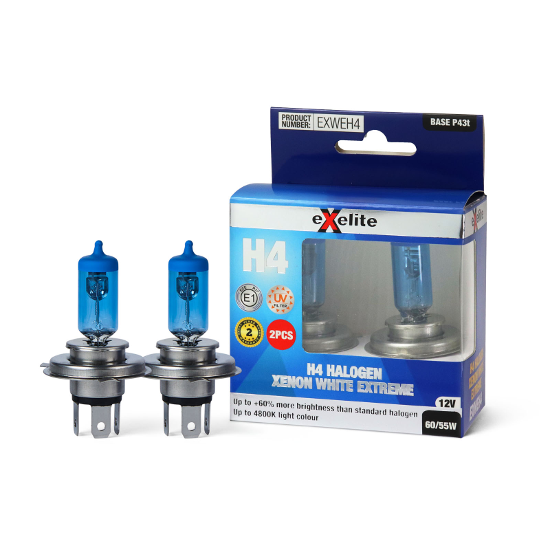 Halogen H4 12V 60/55W Xenon White Extreme Globes (2 PACK)