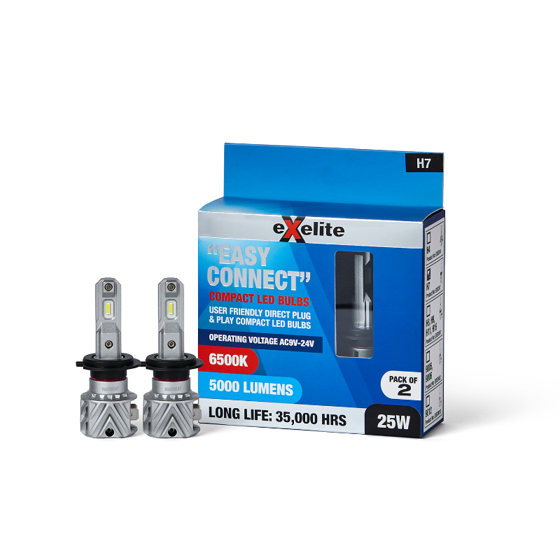 Exelite Easy Connect H7 LED Globe 6500K 360° Beam Angle (2 Pack)
