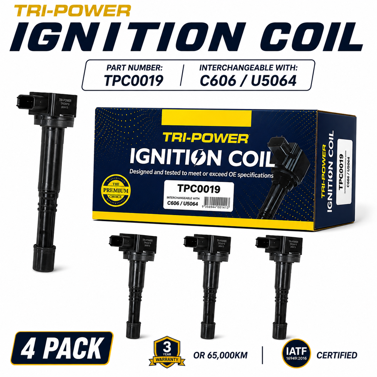 Tri-Power Ignition Coil Kit [Suit Honda Accord Euro CL9] (4 Pack, TPC0019)