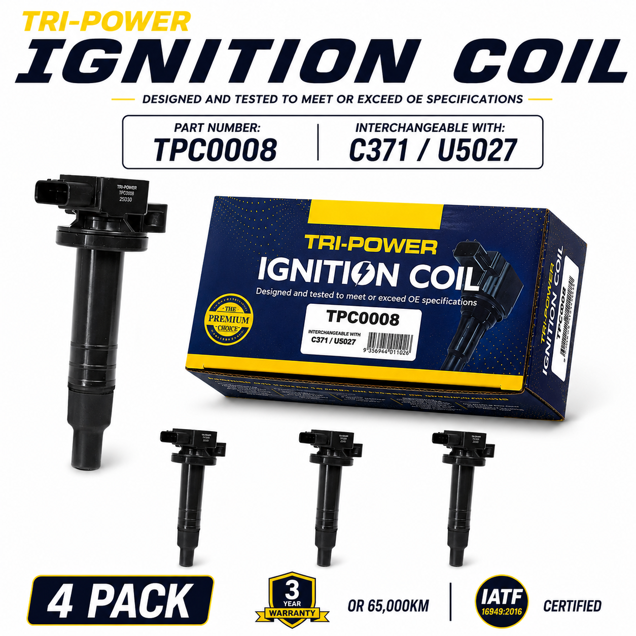 Tri-Power Ignition Coil Kit [Suit Toyota Echo, Iq, Prius, Yaris ] (4 Pack, TPC0008)