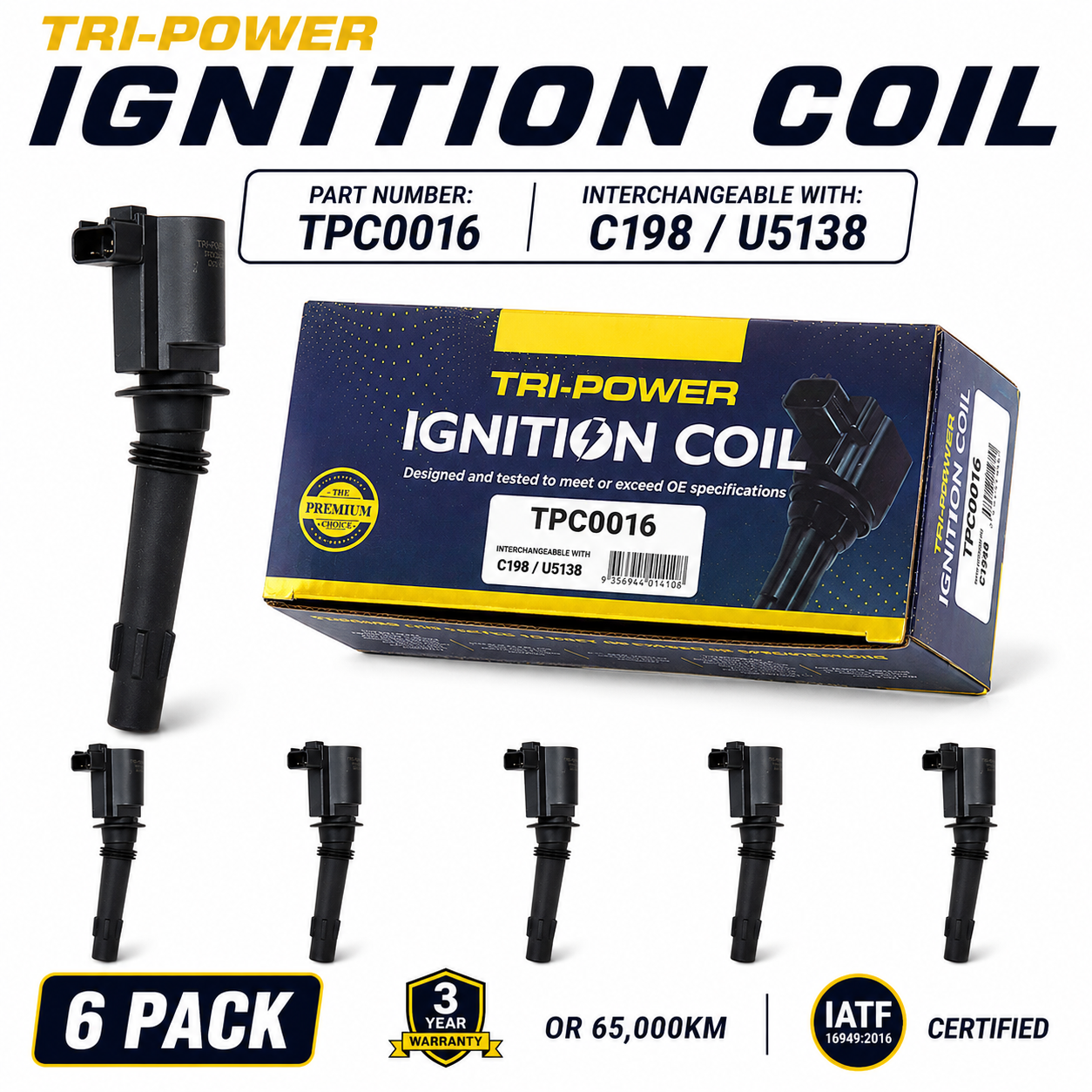 Tri-Power Ignition Coil Kit [Suit Ford Falcon BA, BF 6Cyl] (6 Pack, TPC0016)