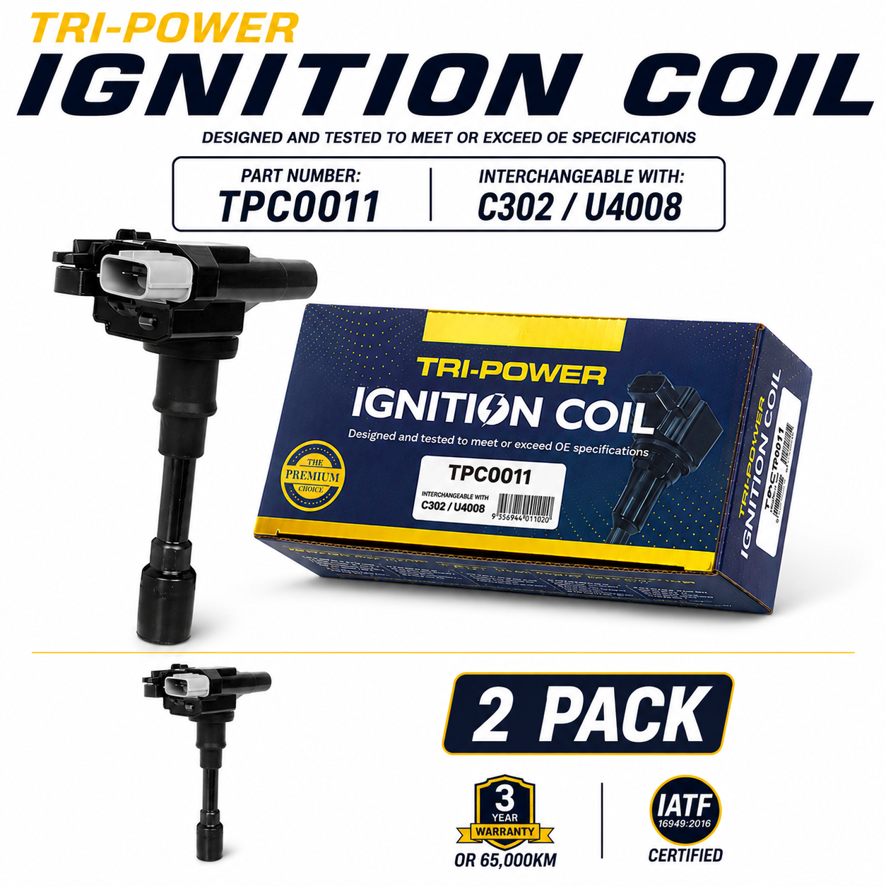 Tri-Power Ignition Coil Kit [Suit Holden Cruze, Suzuki Baleno, Carry, Grand Vitara, Ignis, Jimny, Liana, Swift] (2 Pack, TPC0011)