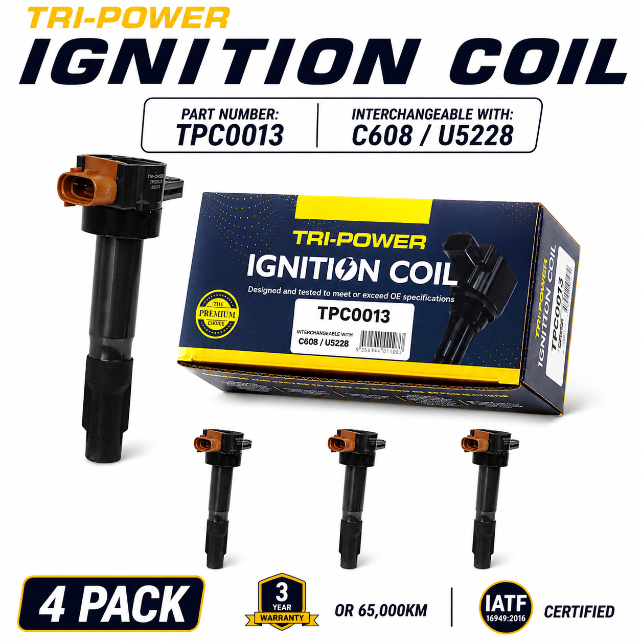 Tri-Power Ignition Coil Kit [Suit Suzuki Alto, Grand Vitara, Kizashi, S-Cross, Swift SX4] (4 Pack, TPC0013)