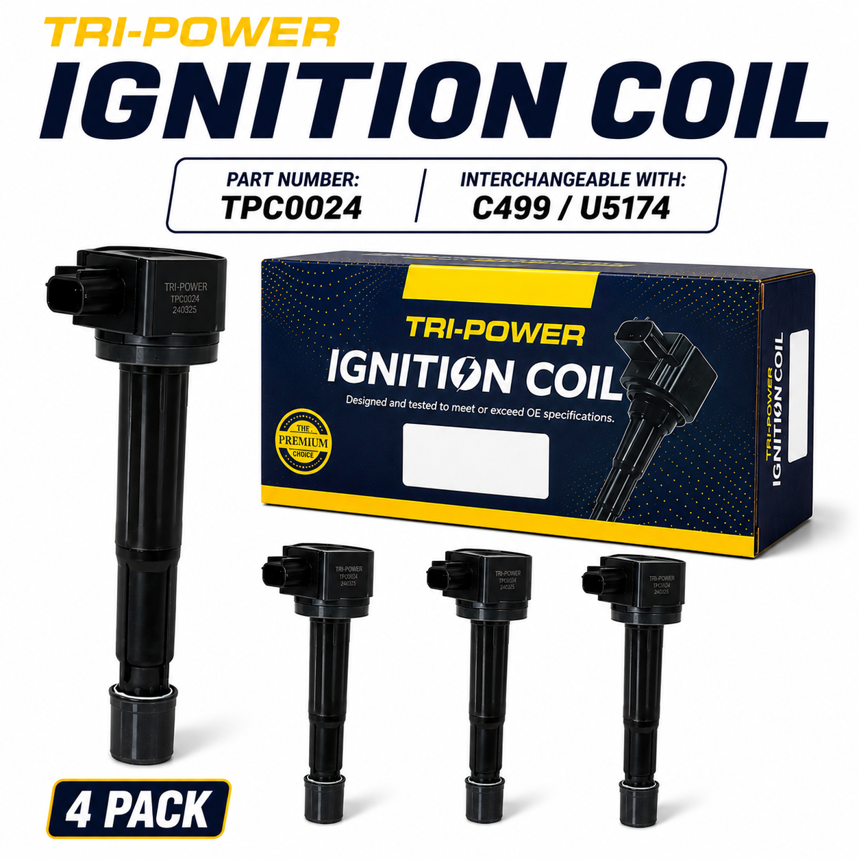 Tri-Power Ignition Coil Kit [Suit Honda Accord CP2, Euro CU2, CRV, Odyssey]  (4 Pack, TPC0024)